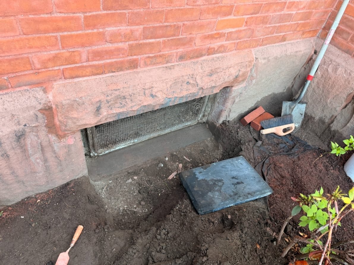 Masonry tools laid out on the job